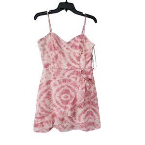 Women's Dress Sz 7 CITY STUDIO White Pink Stretch Spaghetti Strap Short Faux Wra